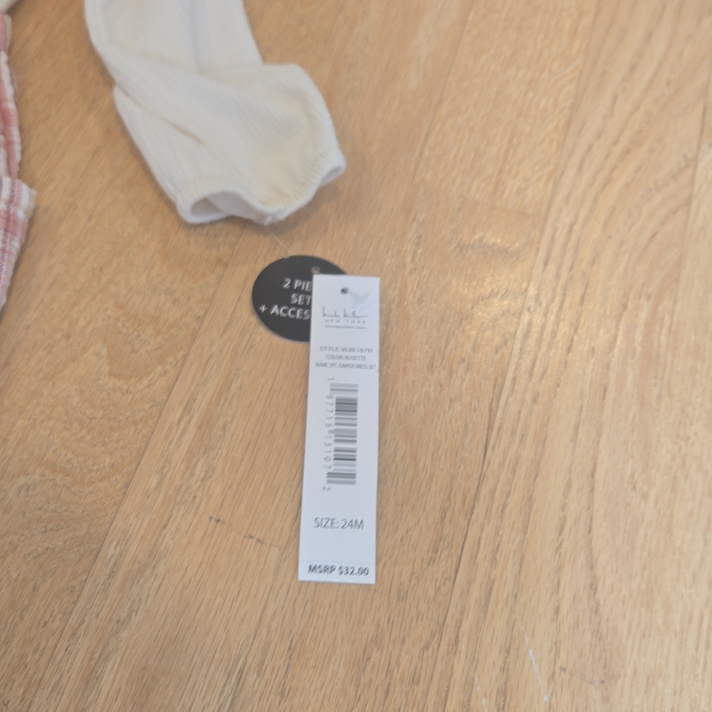Nicole Miller NWT 24 Month Pink Plaid Overall Dress with White Top - Picture 6 of 9